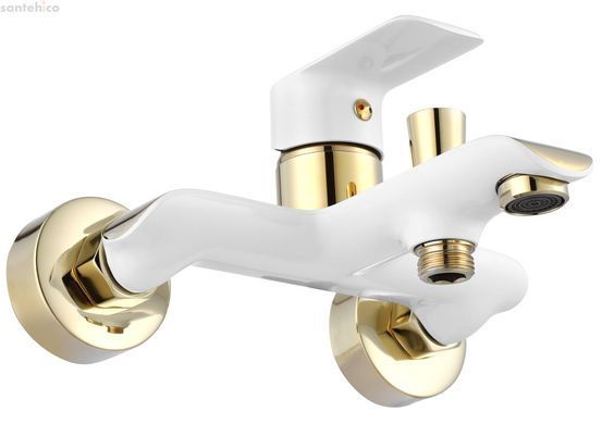 Смеситель для ванны REA BLOOM WHITE GOLD белый/золото настенный с изливом REA-B9932
