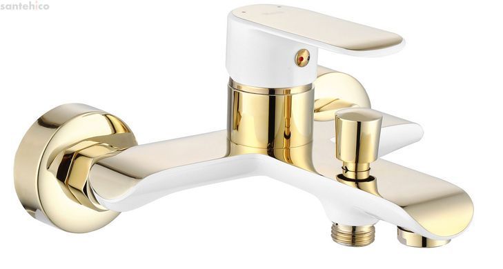 Смеситель для ванны REA BLOOM WHITE GOLD белый/золото настенный с изливом REA-B9932