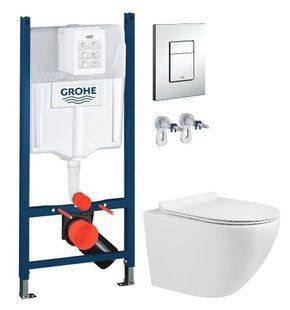 Инсталляция Grohe Rapid SL 3884000G с клавишей смыва + Унитаз подвесной Volle Amadeus M Rimless с сидением Slim Soft Close 13-06-055M