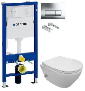 Инсталляция Geberit Duofix 458.103.00.1 с клавишей клавишей Delta50 хром глянец + Унитаз подвесной с функцией буде Imprese Tomik c06809303 с сиденьям Soft Close