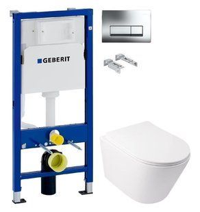 Інсталяція Geberit Duofix 458.103.00.1 з клавішею клавішею Delta50 хром глянсовий + Унітаз підвісний Qtap Swan Ultra Quiet QT16335179W з сидінням Soft Close