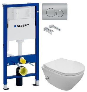 Інсталяція Geberit Duofix 458.103.00.1 з клавішею Delta20 хром матовий + Унітаз підвісний з функцією буде Imprese Tomik c06809303 з сидінням Soft Close