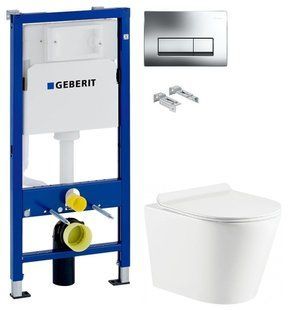 Инсталляция Geberit Duofix 458.103.00.1 с клавишей Delta50 хром глянцевый + Унитаз подвесной Koller Pool Orion OR-0515-RW с сиденьем Soft Close