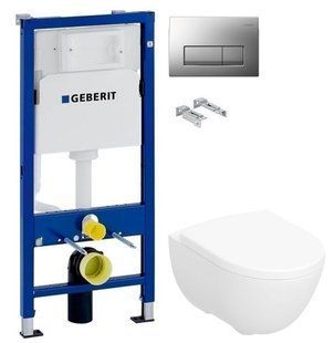 Інсталяція Geberit Duofix 458.103.00.1 з клавішею клавішею Delta50 хром матовий + Унітаз підвісний Geberit Modo 502.939.00.1 з сидінням Soft Close