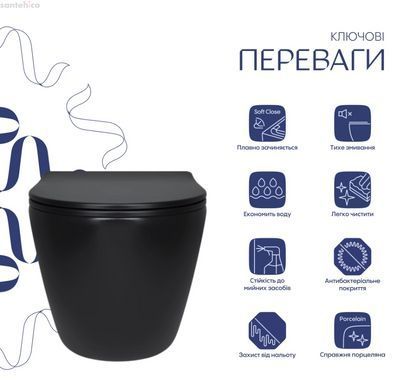 Унітаз підвісний Qtap Robin Ultra Quiet чорний матовий QT13332381АSMB з сидінням Soft-close