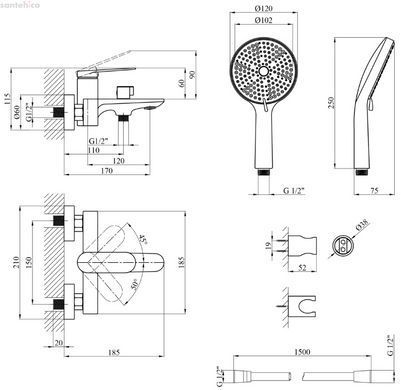 Смеситель для ванны Kroner Element 211315-3801 черный матовый CV035954 с душевым гарнитуром