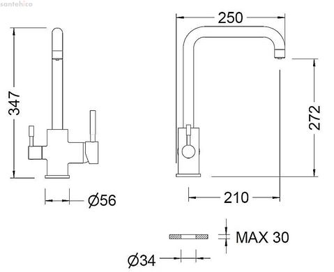 Змішувач для кухонної раковини із підключенням до фільтрованої води GENEBRE INOX-Osmos, нержавіюча сталь