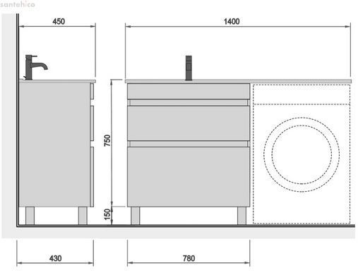 Тумба напольный/подвесной над стиральной машиной Мойдодыр Moonshine 80 белый глянец 00-0009327 с раковиной ADAM 140 L