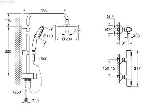 Душовий набір з термостатом Grohe Precision Flow QuikFix Vitalio Start System 200 хром UA202908TR