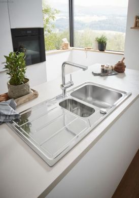Кухонна мийка з нержавіючої сталі Grohe K500 матова 31572SD0 + Змішувач для кухні Grohe Eurostyle Cosmopolitan хром 31482003