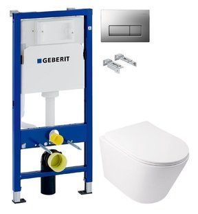 Інсталяція Geberit Duofix 458.103.00.1 з клавішею клавішею Delta50 хром матовий + Унітаз підвісний Qtap Swan Ultra Quiet QT16335179W з сидінням Soft Close