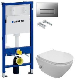 Инсталляция Geberit Duofix 458.103.00.1 с клавишей клавишей Delta50 хром матовый + Унитаз подвесной с функцией буде Imprese Tomik c06809303 с сиденьем Soft Close