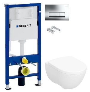 Інсталяція Geberit Duofix 458.103.00.1 з клавішею клавішею Delta50 хром глянець + Унітаз підвісний Geberit Modo 502.939.00.1 з сидінням Soft Close