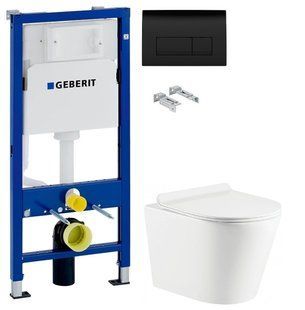 Инсталляция Geberit Duofix 458.103.00.1 с клавишей Delta50 черный глянцевый + Унитаз подвесной Koller Pool Orion OR-0515-RW с сиденьем Soft Close