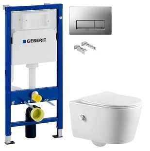 Інсталяція Geberit Duofix 458.103.00.1 з клавішею Delta50 хром матовий + Унітаз підвісний з функцією біде ASIGNATURA Simple Bend 37852805 з сидінням Soft Close