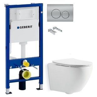 Інсталяція Geberit Duofix 458.103.00.1 з клавішею Delta20 хром матовий + Унітаз підвісний Devit Universal 3020162 із сидінням Soft Close