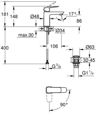 Смеситель для раковины Grohe Cubeo черный матовый 1017322430