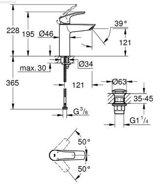 Змішувач для раковини Grohe Eurosmart New хром 23923003 з донним клапаном