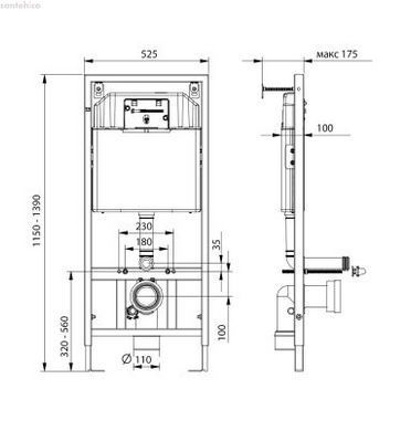 Инсталляция для унитаза Koller Pool Dune 1200 SL с клавишей Integro Cosmo черный матовый + Унитаз подвесной Koller Pool Orion Tornado 3.0 OR-0515-RQ3 с сиденьем Soft Close