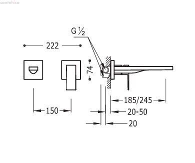 Настінний змішувач для раковини Tres Cuadro Exclusive COLORS, 185 мм (00620012AC)