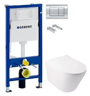 Інсталяція Geberit Duofix 458.103.00.1 з клавішею Delta30 хром глянцевий + Унітаз підвісний Qtap Swan Ultra Quiet QT16335179W з сидінням Soft Close