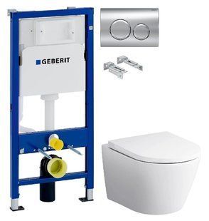 Инсталляция Geberit Duofix 458.103.00.1 с клавишей Delta20 хром глянцевый + Унитаз подвесной Am.Pm Sense C741701SC с сиденьям Soft Close