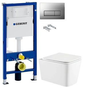 Инсталляция Geberit Duofix 458.103.00.1 с клавишей Delta50 хром матовый + Унитаз подвесной Koller Pool Kvadro KR-0530-RW с сиденьем Soft Close