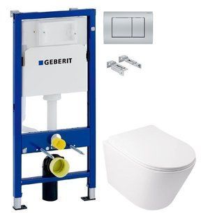 Інсталяція Geberit Duofix 458.103.00.1 з клавішею Delta30 хром матовий + Унітаз підвісний Qtap Swan Ultra Quiet QT16335179W з сидінням Soft Close