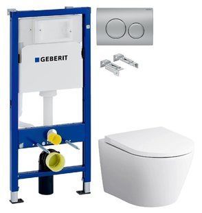 Инсталляция Geberit Duofix 458.103.00.1 с клавишей Delta20 хром матовый + Унитаз подвесной Am.Pm Sense C741701SC с сиденьям Soft Close
