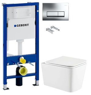 Инсталляция Geberit Duofix 458.103.00.1 с клавишей Delta50 хром глянцевый + Унитаз подвесной Koller Pool Kvadro KR-0530-RW с сиденьем Soft Close