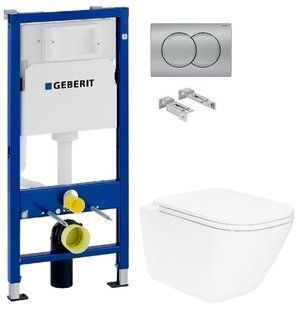 Инсталляция Geberit Duofix 458.103.00.1 с клавишей Delta01 хром матовый + Унитаз подвесной Roca Gap A34H470000 с сидением Slim Soft Close