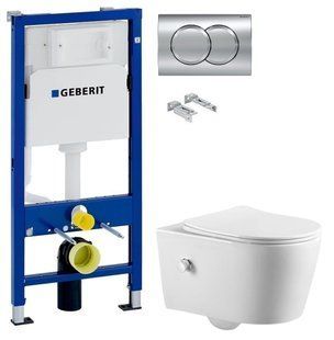 Інсталяція Geberit Duofix 458.103.00.1 з клавішею Delta01 хром глянсовий + Унітаз підвісний з функцією біде ASIGNATURA Simple Bend 37852805 із сидінням Soft Close