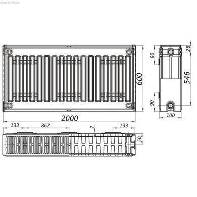 Радіатор сталевий панельний QUEEN THERM 22 бок 600х2000 21741