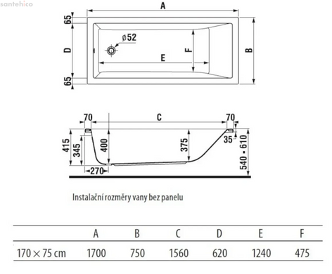 Ванна акриловая Jika Сubito 170x75 H2224200000001
