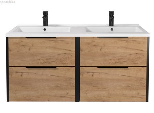Тумба підвісна Мийдодир Line Craft 120-A DOUBLE 00-0009426 дуб крафт з раковиною Rodeo 120x2
