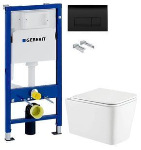 Инсталляция Geberit Duofix 458.103.00.1 с клавишей Delta50 черный глянцевый + Унитаз подвесной Koller Pool Kvadro KR-0530-RW с сиденьем Soft Close