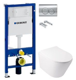 Інсталяція Geberit Duofix 458.103.00.1 з клавішею Delta20 хром глянцевий + Унітаз підвісний Qtap Swan Ultra Quiet QT16335179W з сидінням Soft Close
