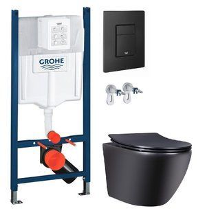 Інсталяція Grohe Rapid SL 3884000G з клавішею Skate Cosmopolitan чорною матовою + Унітаз підвісний Qtap Robin чорний матовий QT1333046ENRMB з сидінням soft-close