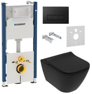 Инсталляция Geberit Duofix 3 В 1 458.126.00.1 с черной клавишей Delta51 + Унитаз подвесной Volle Solo черный матовый 13-55-111Black с сиденьем Soft Close