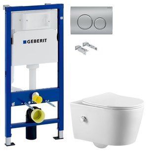 Інсталяція Geberit Duofix 458.103.00.1 з клавішею Delta20 хром матовий + Підвісний унітаз з функцією біде ASIGNATURA Simple Bend 37852805 з сидінням Soft Close