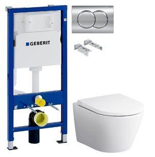 Инсталляция Geberit Duofix 458.103.00.1 с клавишей Delta01 хром глянцевый + Унитаз подвесной Am.Pm Sense C741701SC с сиденьям Soft Close