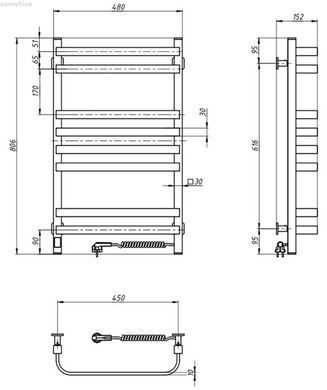 Рушникосушка електрична Navin Stugna Sensor 480х800 Sensor чорний муар 12-249053-4880 права