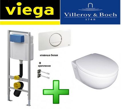 Інсталяція Viega WC 3-в-1 606688 з білої клавішею 654498 + Унітаз підвісний Villeroy & Boch TUBE 56351001 з кришкою soft close