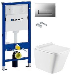 Инсталляция Geberit Duofix 458.103.00.1 с клавишей клавишей Delta50 хром матовый + Унитаз подвесной Koller Pool Trend Rimless TR-0490-RW с сиденьем Soft Close