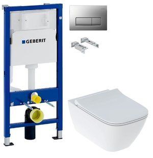 Инсталляция Geberit Duofix 458.103.00.1 с клавишей клавишей Delta50 хром матовый + Унитаз подвесной Geberit Smyle Square 500.685.01.1 с сиденьем Soft Close
