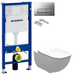 Інсталяція Geberit Duofix 458.103.00.1 з клавішею клавішею Delta50 хром матовий + Унітаз підвісний Roca Alegra Rimless A34H139000 з сидінням Soft Close