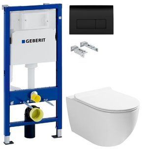 Инсталляция Geberit Duofix 458.103.00.1 с клавишей клавишей Delta50 черный глянцевый + Унитаз подвесной ASIGNATURA Simple Bend 37822805 с сиденьем Soft Closing
