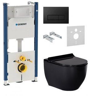 Инсталляция Geberit Duofix 3 В 1 458.126.00.1 с клавишей Geberit Delta51 115.105.DW.1 + Унитаз подвесной Volle Amadeus 13-06-055Black черный глянцевый с сидением Soft Close