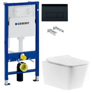 Інсталяція Geberit Duofix 458.103.00.1 з клавішею Delta50 чорний матовий + Унітаз підвісний Devit Linea 3040120 із сидінням Soft Close