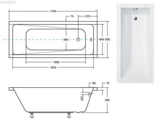 Ванна акрилова Besco Modern Slim 180х80 #WAM-180-SL